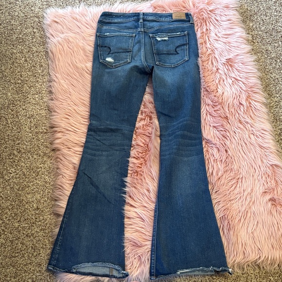 American Eagle Outfitters Hi-Rise Slim Flare Distressed Blue Jeans, Size 6 - Picture 12 of 14
